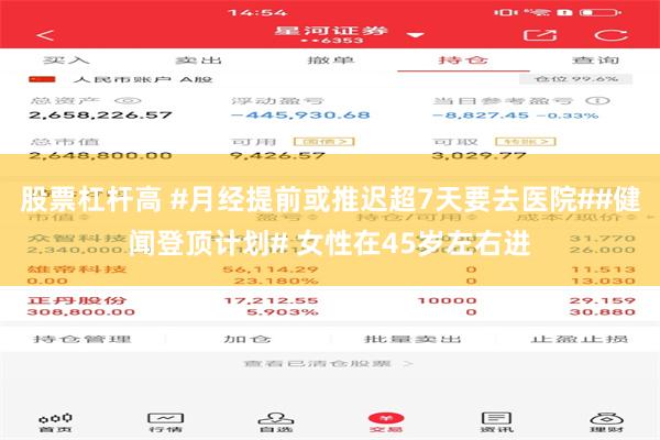 股票杠杆高 #月经提前或推迟超7天要去医院##健闻登顶计划# 女性在45岁左右进